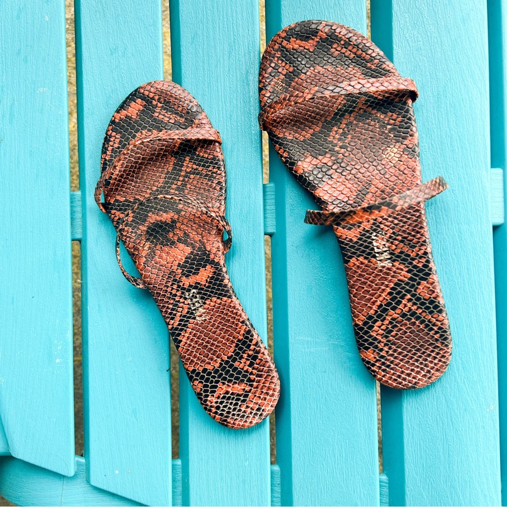 TKEES Gemma Croco Brown Double Strap Sandal Slides 8